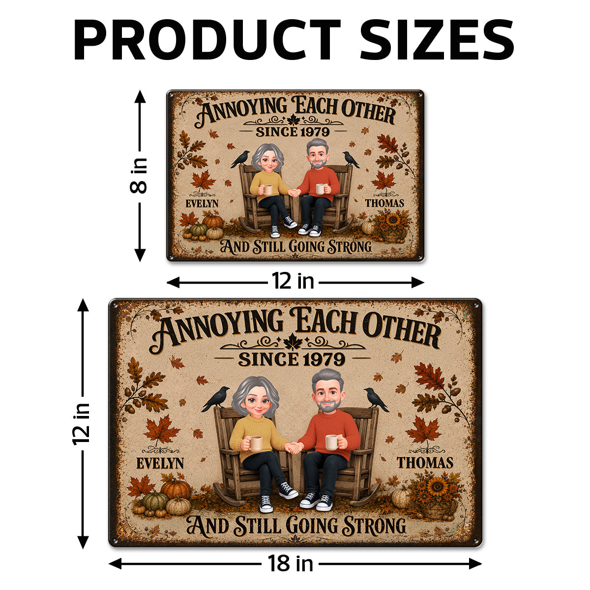 Retro Couple Annoying Each Other - Personalized Metal Sign - Fall Decor, Anniversary Gift for Her, Gift for Him