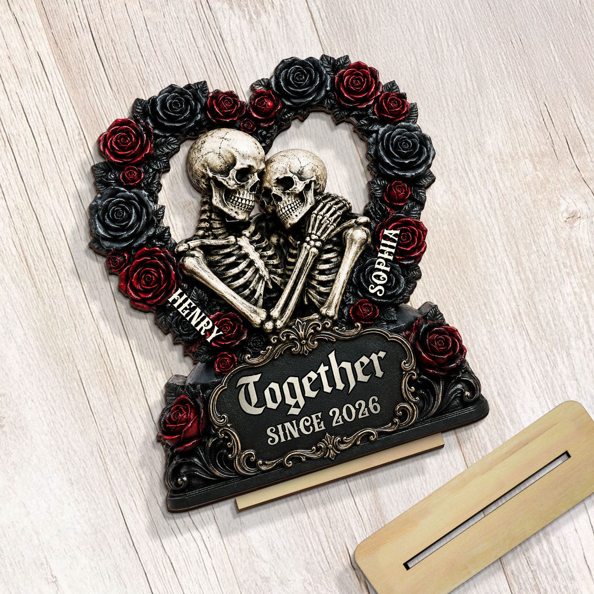 Till Death Together Gothic Couple - Personalized 2-Layered Wooden Plaque - Halloween Gift For Couple