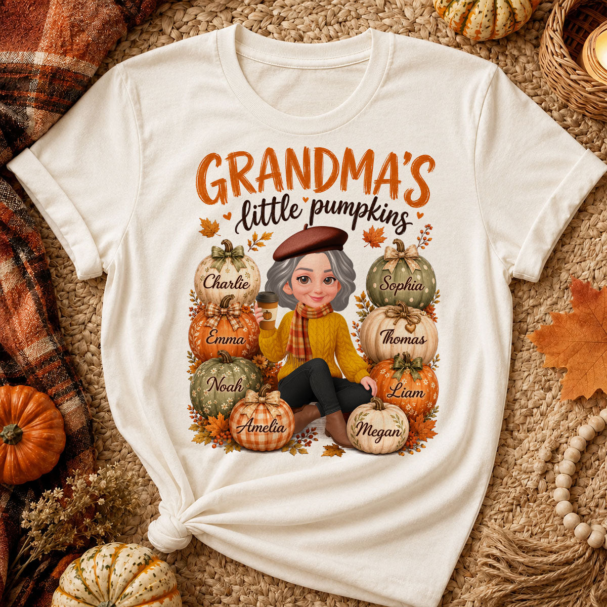 Grandma's Little Pumpkins - Personalized Shirt - Cozy Fall Tee for Grandma