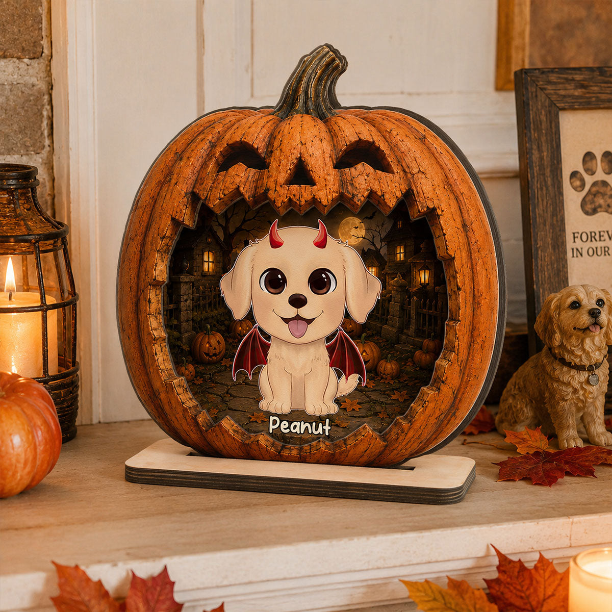Spooky Halloween Pumpkin Dogs - Personalized 2-Layered Wooden Plaque - Halloween Decor For Dog Lovers