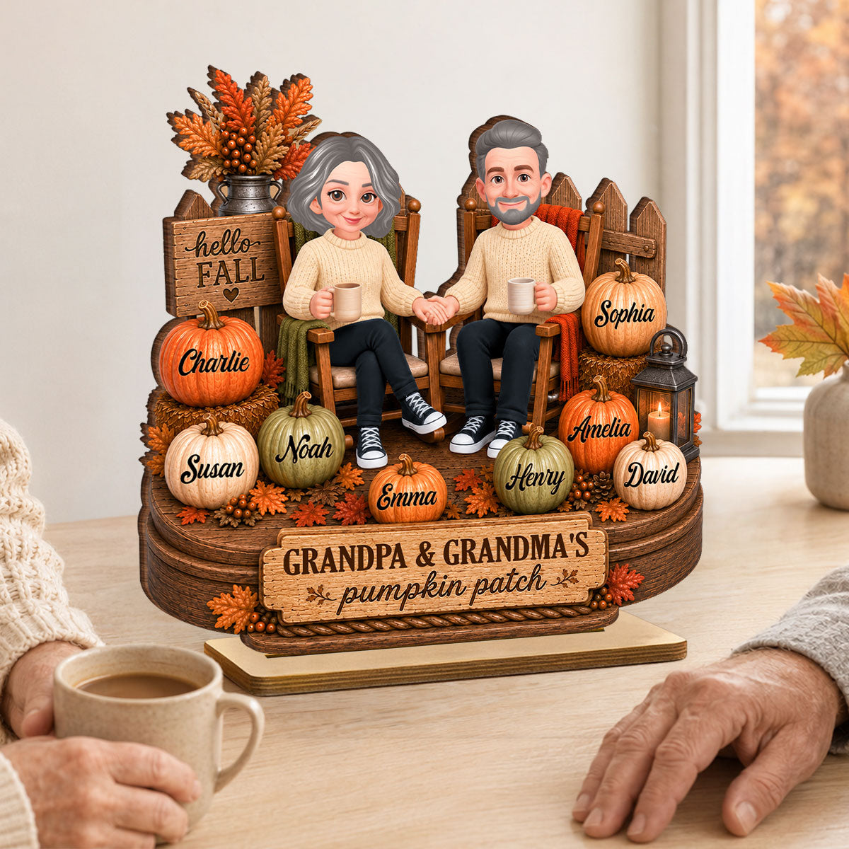 Grandpa & Grandma's Pumpkin Patch - Personalized 2-Layered Wooden Plaque - Cozy Fall Decor for Grandparents