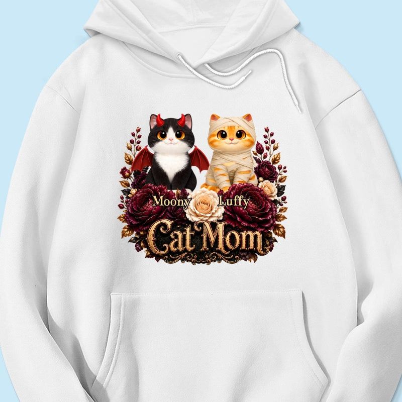 Cats Halloween Preppy Ghost Cherry - Personalized Shirt - Halloween Gift, Gift For Cat Lovers