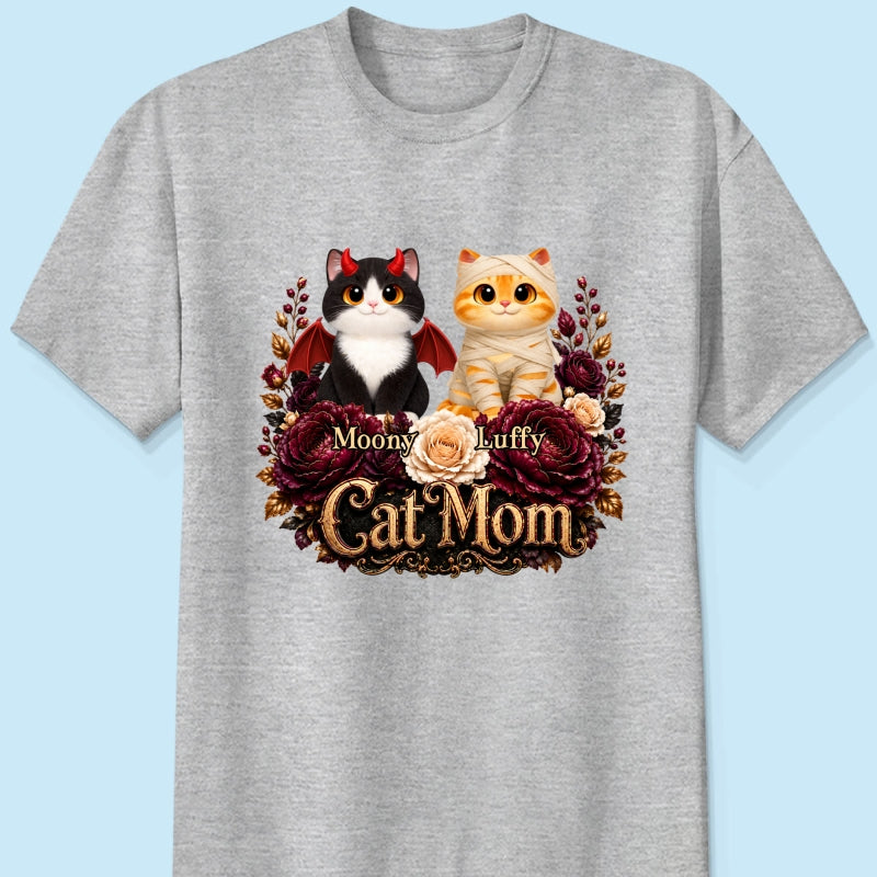 Cats Halloween Preppy Ghost Cherry - Personalized Shirt - Halloween Gift, Gift For Cat Lovers