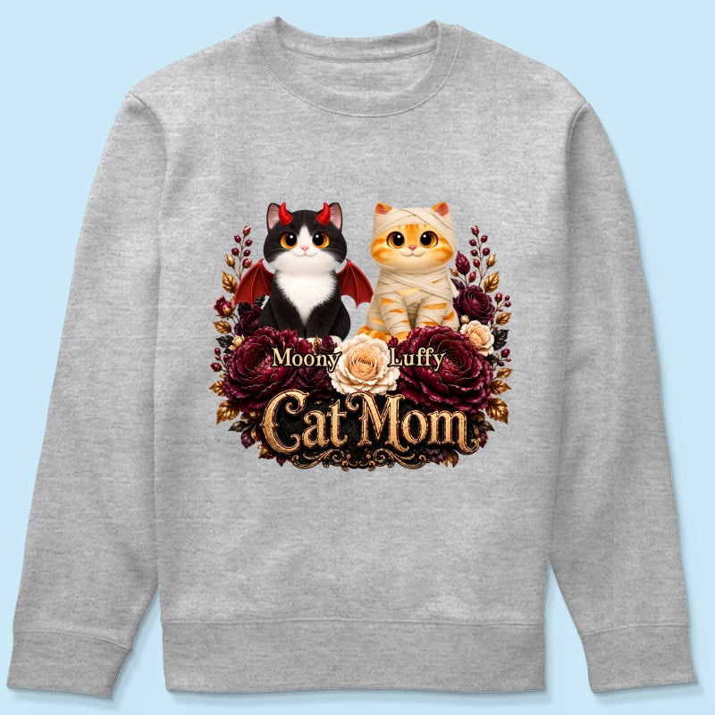 Cats Halloween Preppy Ghost Cherry - Personalized Shirt - Halloween Gift, Gift For Cat Lovers