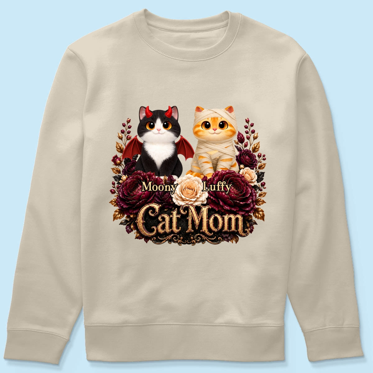 Cats Halloween Preppy Ghost Cherry - Personalized Shirt - Halloween Gift, Gift For Cat Lovers