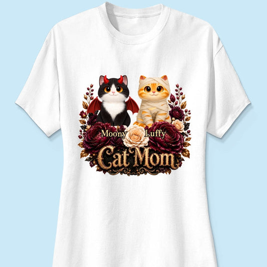 Cats Halloween Preppy Ghost Cherry - Personalized Shirt - Halloween Gift, Gift For Cat Lovers