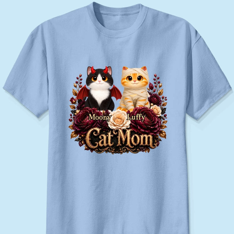 Cats Halloween Preppy Ghost Cherry - Personalized Shirt - Halloween Gift, Gift For Cat Lovers