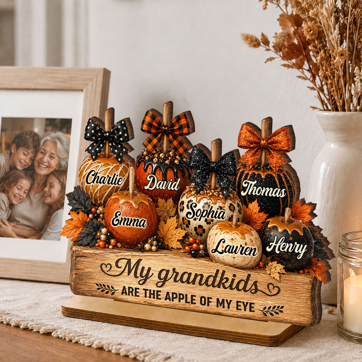 Apples of Grandma's Eyes - Personalized 2-Layered Wooden Plaque - Fall Decor for Grandma