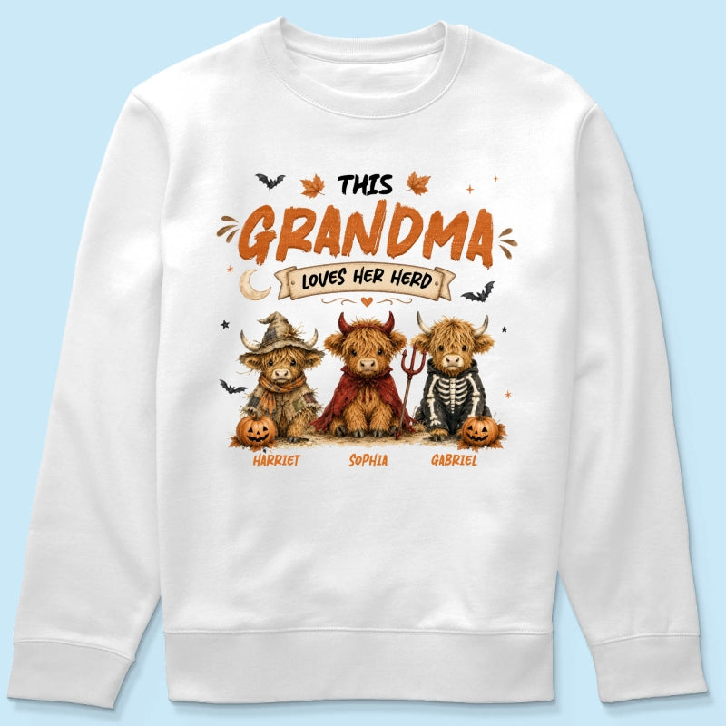 Grandma's Little Spooky Herd Halloween Costume Highland Cows - Personalized Shirt - Halloween Gift For Grandma