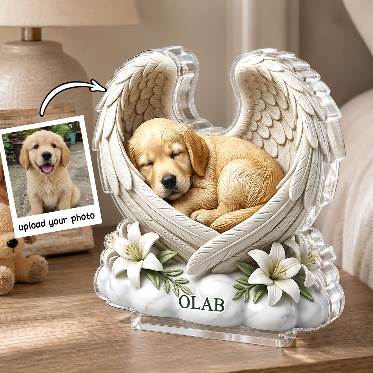 Custom Dog Cat Angel Wings Statue - Personalized Acrylic Block Plaque - Heartfelt Pet Memorial Gift