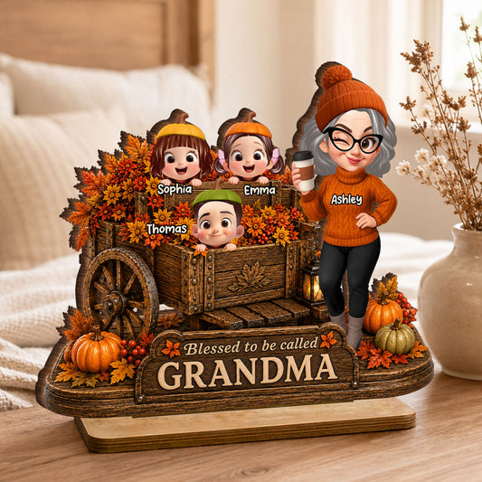 Blessed to Be Called Grandma - Personalized 2-Layered Wooden Plaque - Fall Decor for Grandma