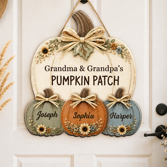 Grandma Grandpa's Pumpkin Patch Western Vibe 2D Flat - Personalized Door Hanger - Fall Season Decor For Grandparents