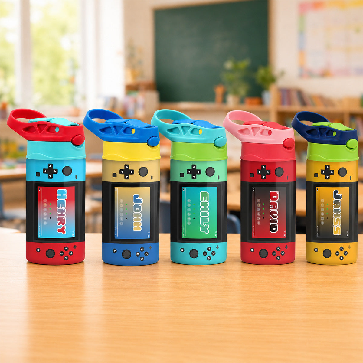 Gaming Controller Theme Kid Custom Name - Personalized Kid Insulated Water Bottle - Stainless Steel Toddler Cups with Straws, BPA Free, Leak-Proof