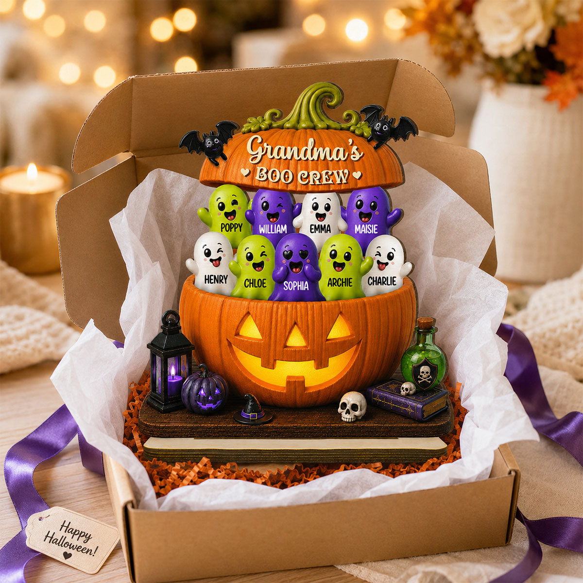 Funny Grandma Boo Crew 2D Flat - Personalized Wooden Plaque - Halloween Decoration