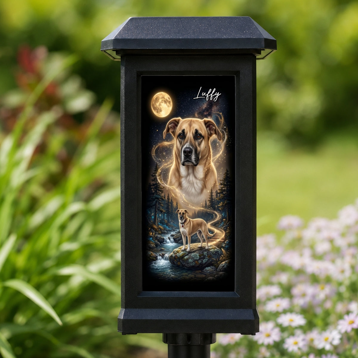 Dog Howling to the Moon - Personalized Solar Garden Light - Gift for Dog, Cat Lovers, Pet Memorial Gift
