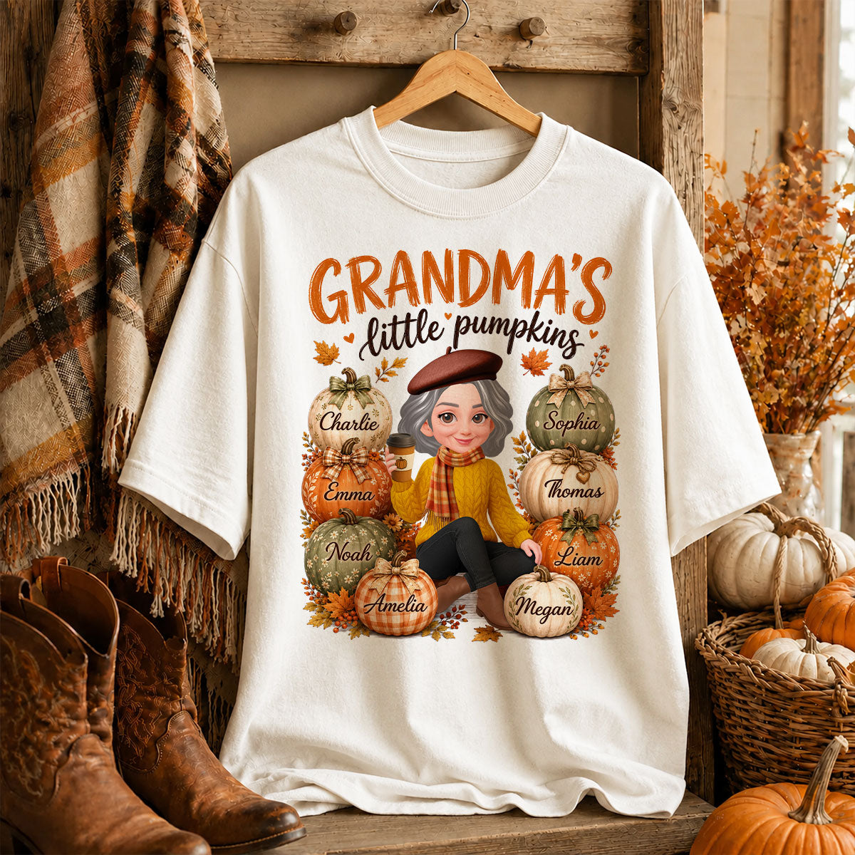 Grandma's Little Pumpkins - Personalized Shirt - Cozy Fall Tee for Grandma