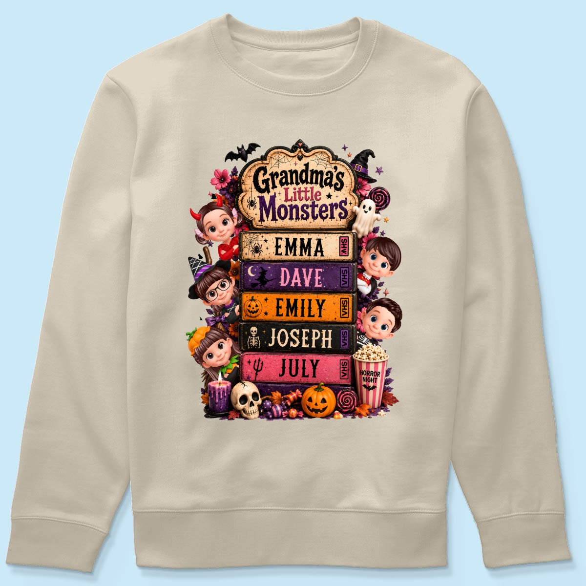 Retro Halloween Movie Grandma Grandkids - Personalized Shirt - Halloween Gift, Gift For Grandma