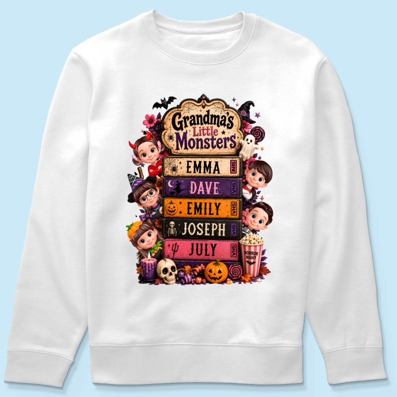 Retro Halloween Movie Grandma Grandkids - Personalized Shirt - Halloween Gift, Gift For Grandma