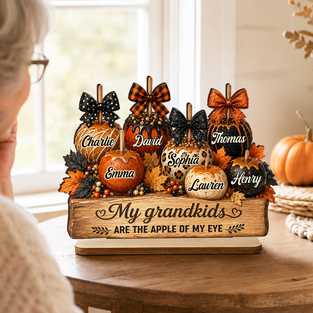 Apples of Grandma's Eyes - Personalized 2-Layered Wooden Plaque - Fall Decor for Grandma