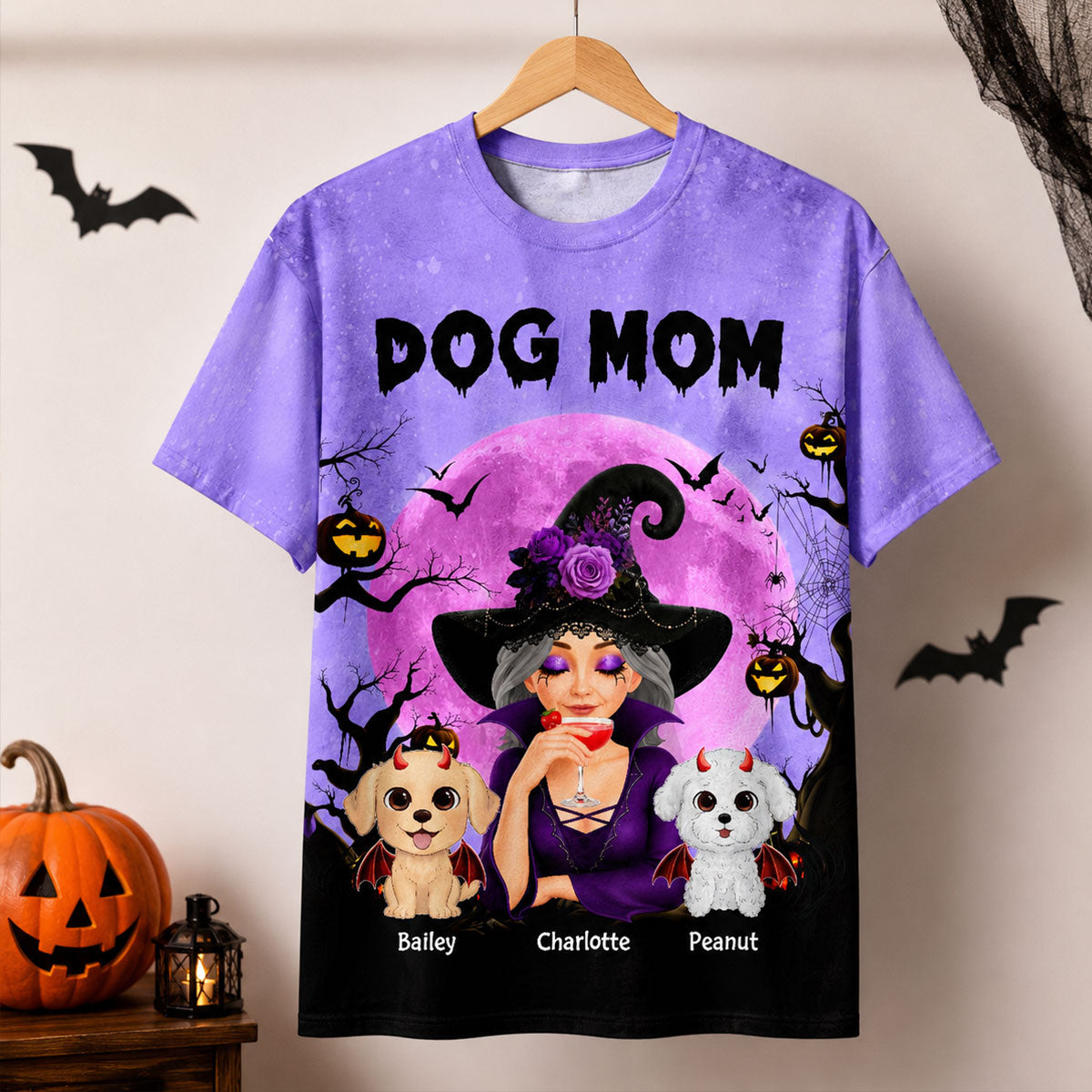 Halloween Theme Spooky Dog Mom Witch - Personalized Shirt - Halloween Gift For Dog Lovers