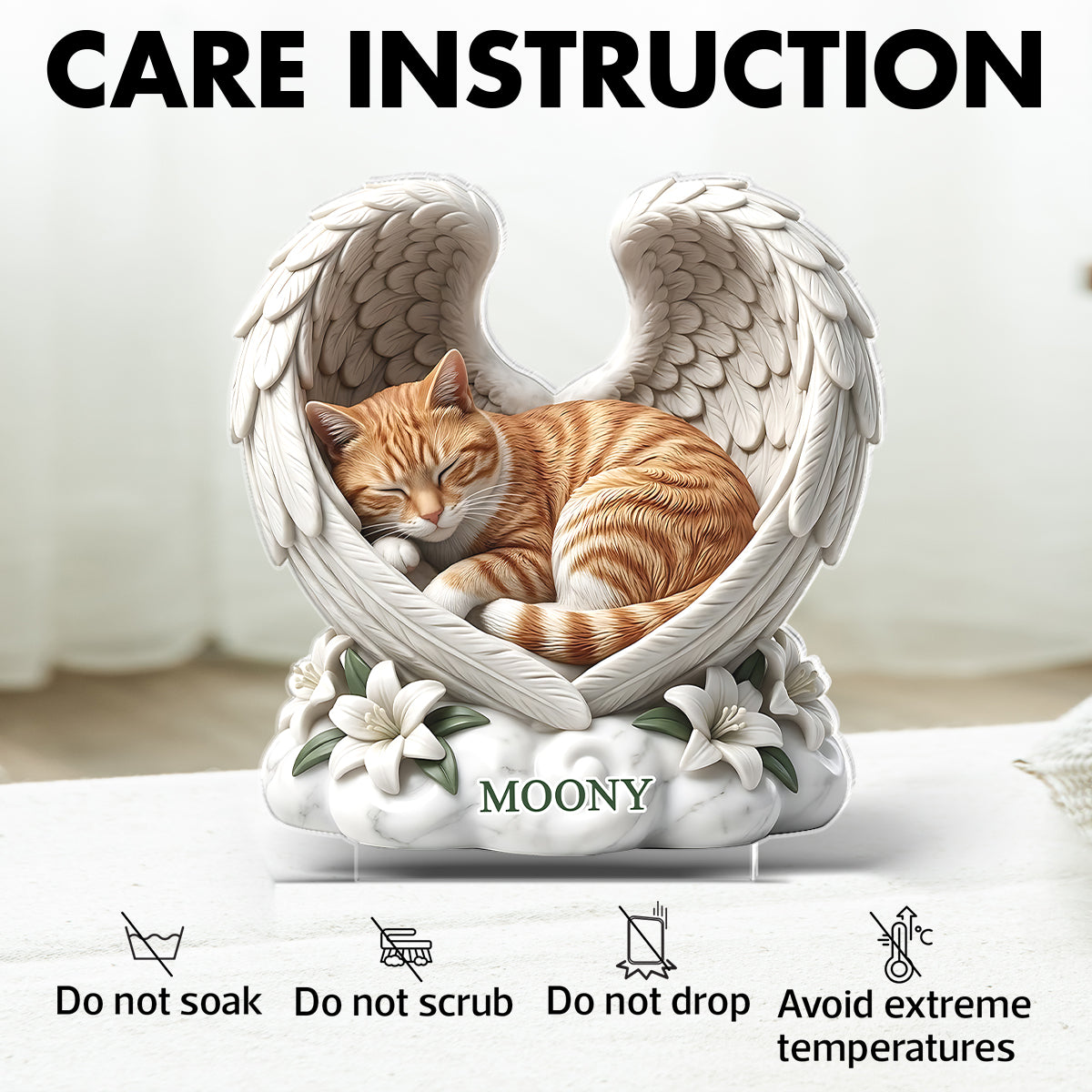 Custom Dog Cat Angel Wings Statue - Personalized Acrylic Block Plaque - Heartfelt Pet Memorial Gift