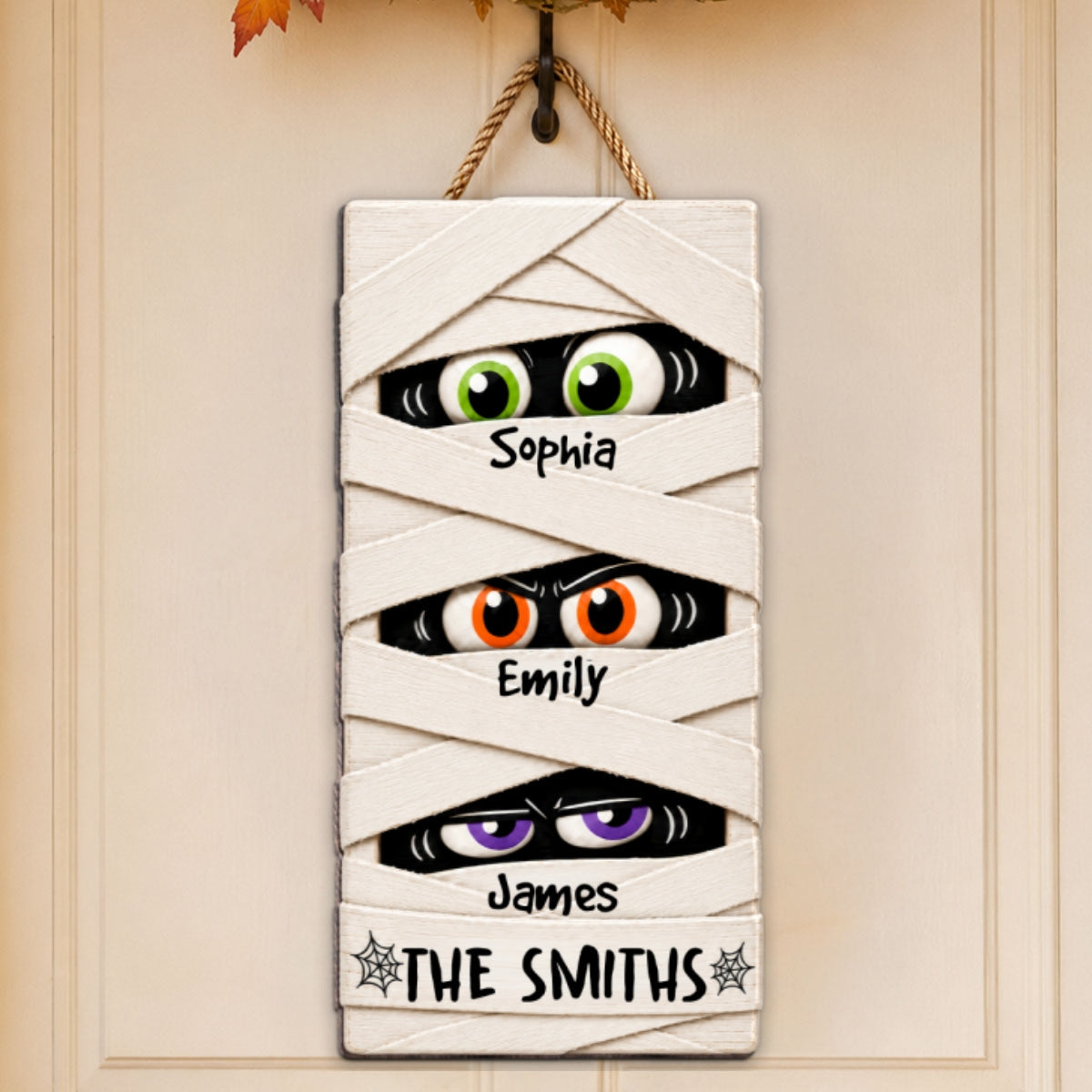 Mummy Family Peeking Eyes 2D Flat - Personalized Wood Sign - Funny Halloween Family Decoration