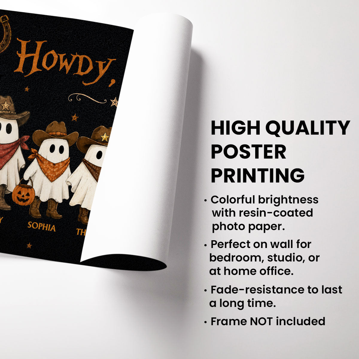 Halloween Family Portrait Cowboy Ghost Family - Personalized Poster - Western Country Vibe Halloween Decor For Families