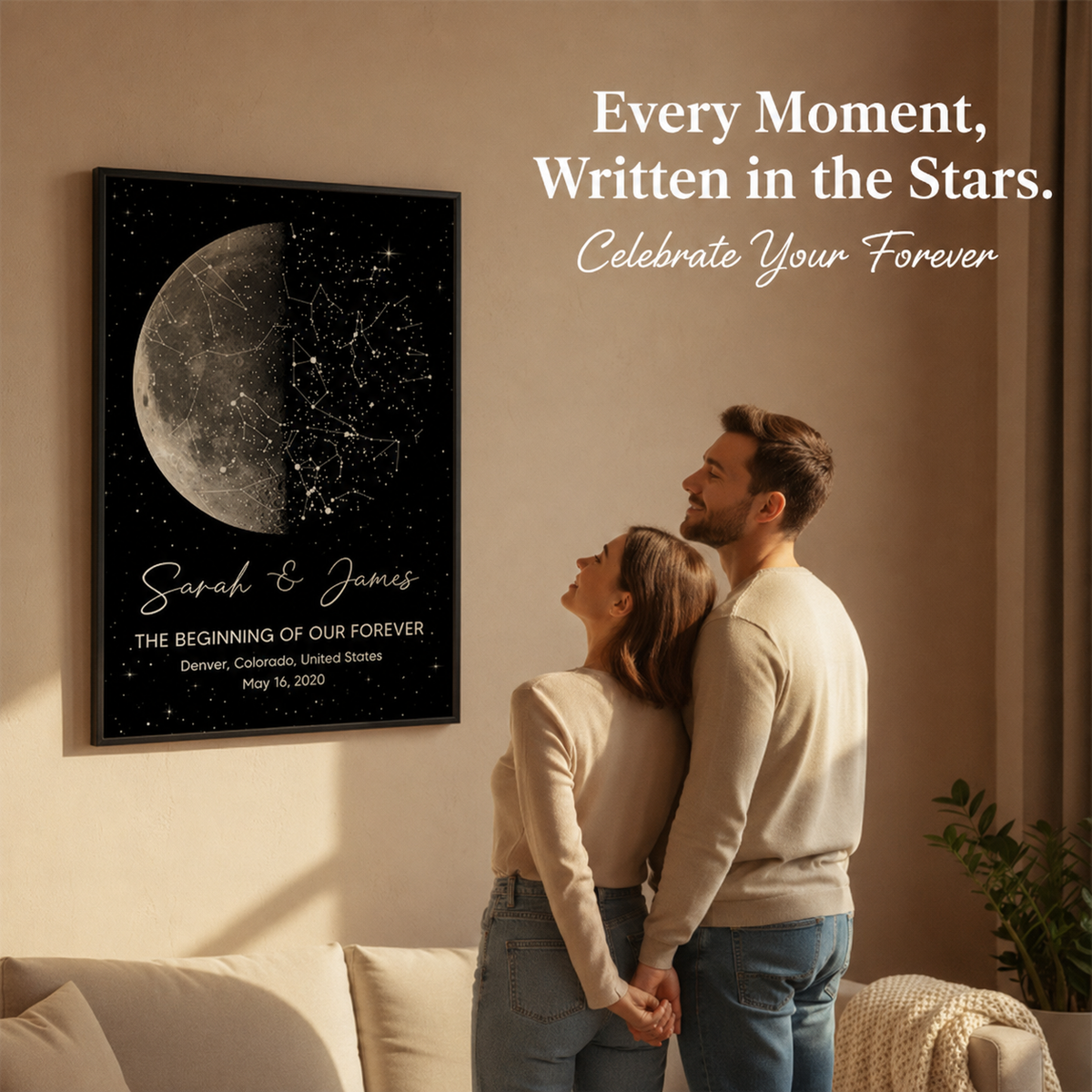 The Night It All Began Custom Moon Phase & Star Map - Personalized Poster - Gift For Couple