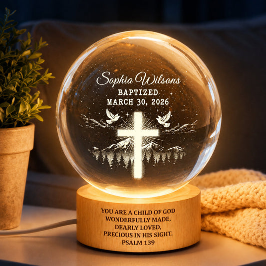 You Are a Child of God Baptism - Personalized Crystal Ball LED Night Light - Nursery Decor