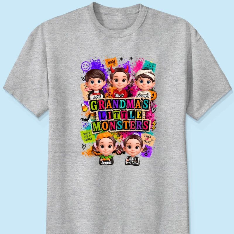 Horror Night Grandkids Grandma Little Monsters - Personalized Shirt - Halloween Gift, Gift For Grandma
