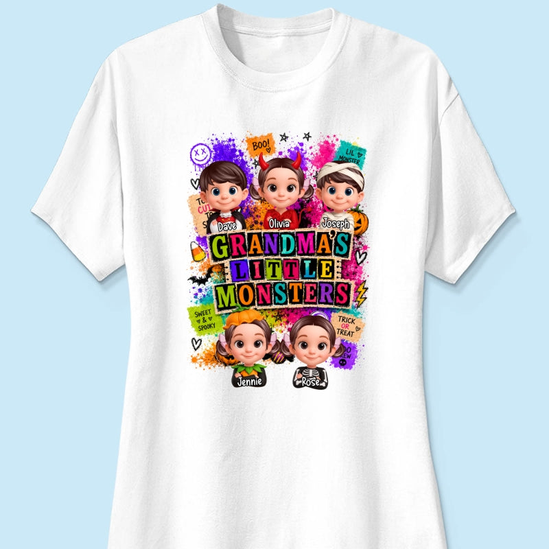 Horror Night Grandkids Grandma Little Monsters - Personalized Shirt - Halloween Gift, Gift For Grandma