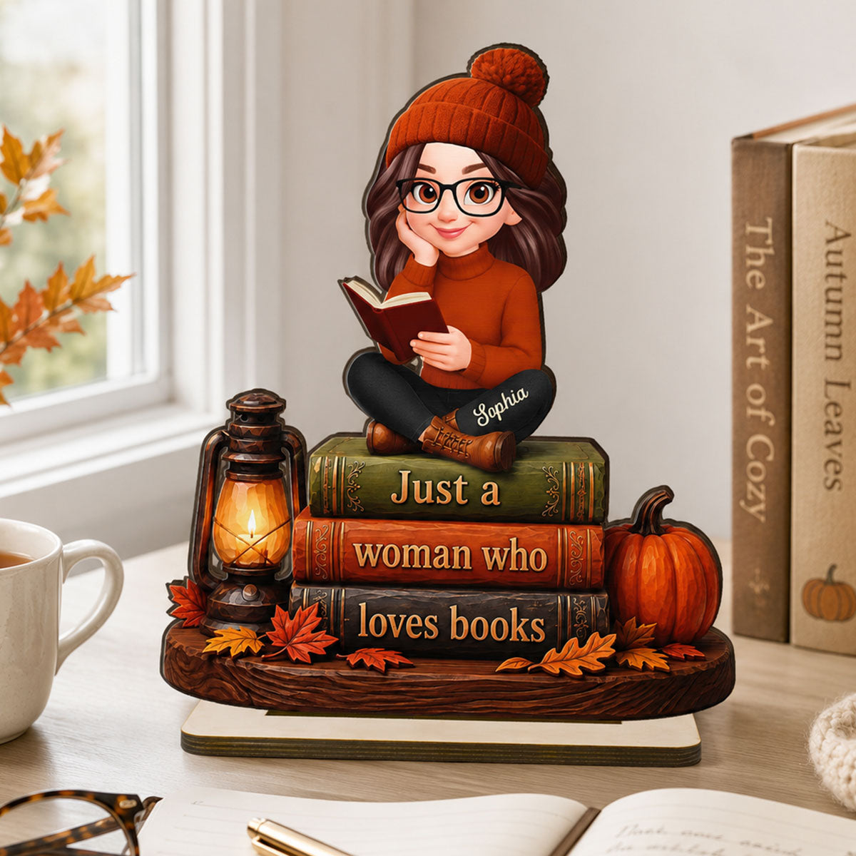 Fall Season Just A Woman Who Loves Books - Personalized 2-Layered Wooden Plaque - Fall Gift For Book Lovers