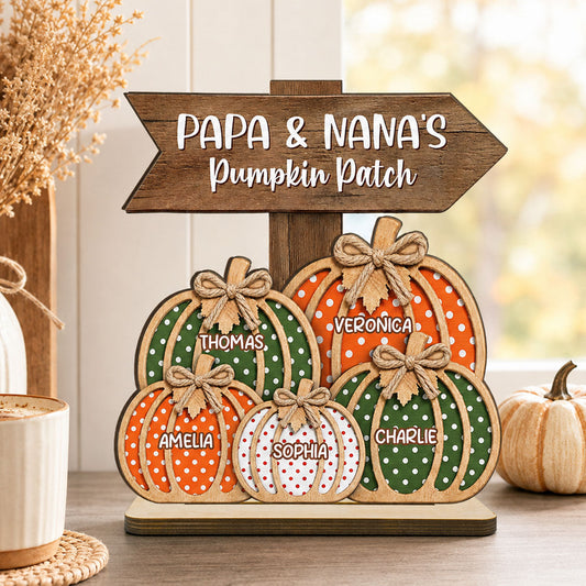 Fall Season Polka Dot Grandma's Pumpkin Patch - Personalized 2-Layered Wooden Plaque - Fall Decor For Grandma, Grandparents