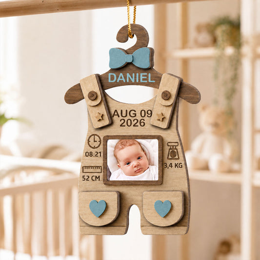 Baby First Christmas Birth Stats Birth Sign - Personalized 2-Layered Wooden Ornament - Baby Milestone Keepsake, Newborn Memory Photo, Birth Announcement