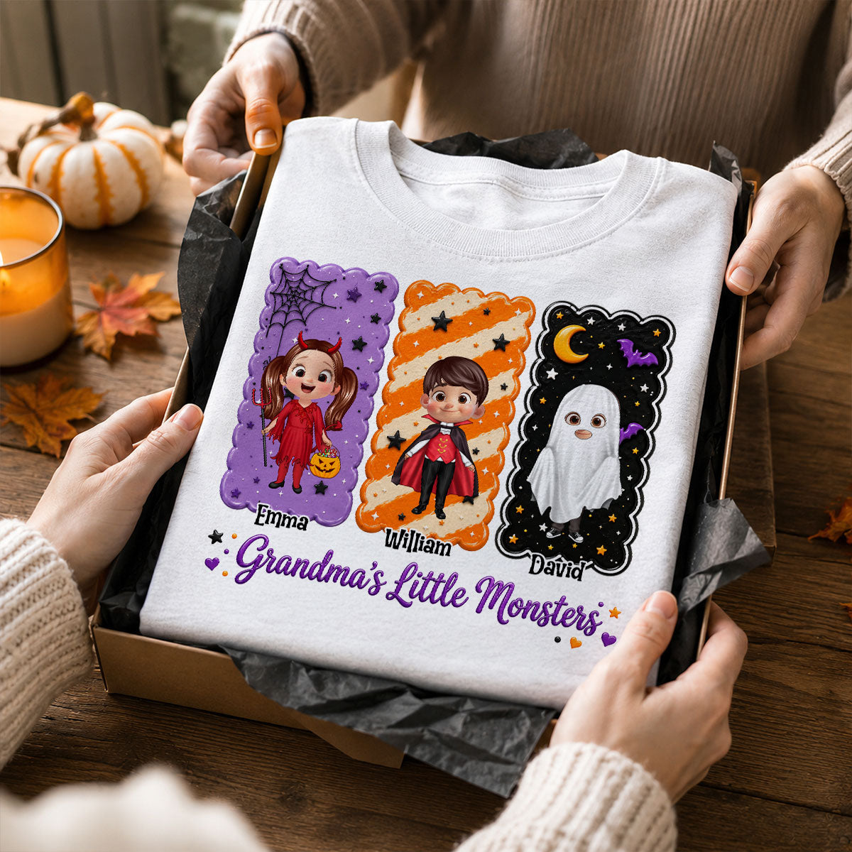 Grandma's Little Monsters Grandkids Halloween - Personalized Shirt - Halloween Gift, Gift For Grandma