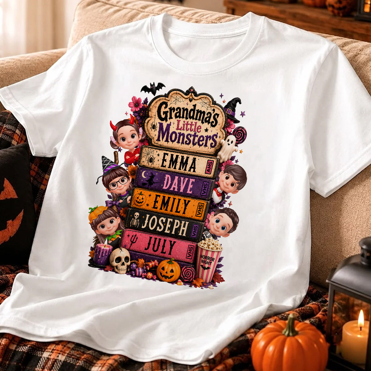 Retro Halloween Movie Grandma Grandkids - Personalized Shirt - Halloween Gift, Gift For Grandma