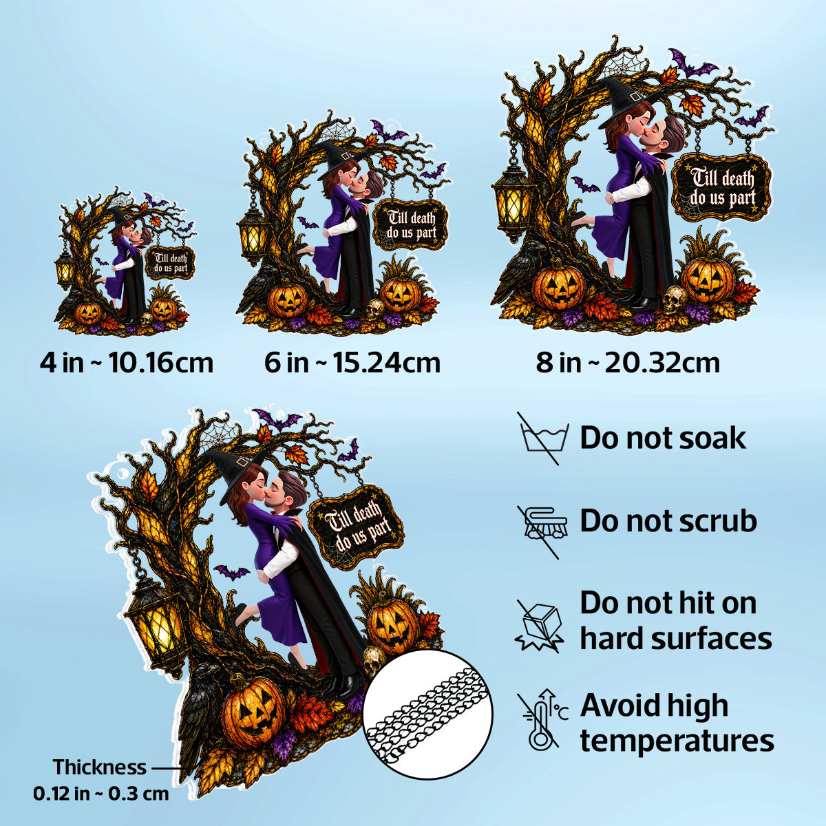 Couple Hugging Under Spooky Halloween Tree 2D Flat - Personalized Acrylic Window Hanger - Halloween Decor For Couple