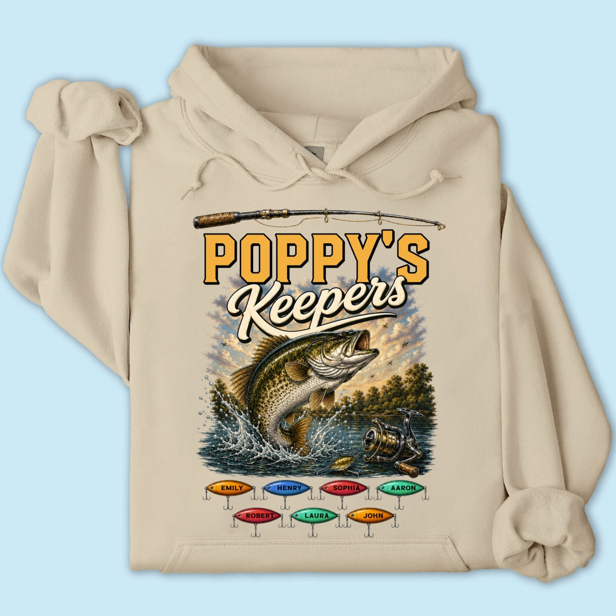 Poppy's Keepers Fishing With Grandkids Names - Personalised Shirt - Father's Day Gift For Dad, Grandpa