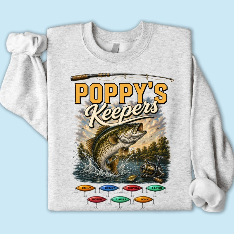 Poppy's Keepers Fishing With Grandkids Names - Personalised Shirt - Father's Day Gift For Dad, Grandpa