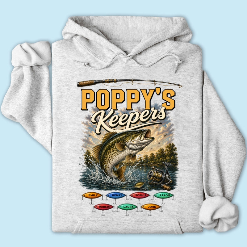 Poppy's Keepers Fishing With Grandkids Names - Personalised Shirt - Father's Day Gift For Dad, Grandpa