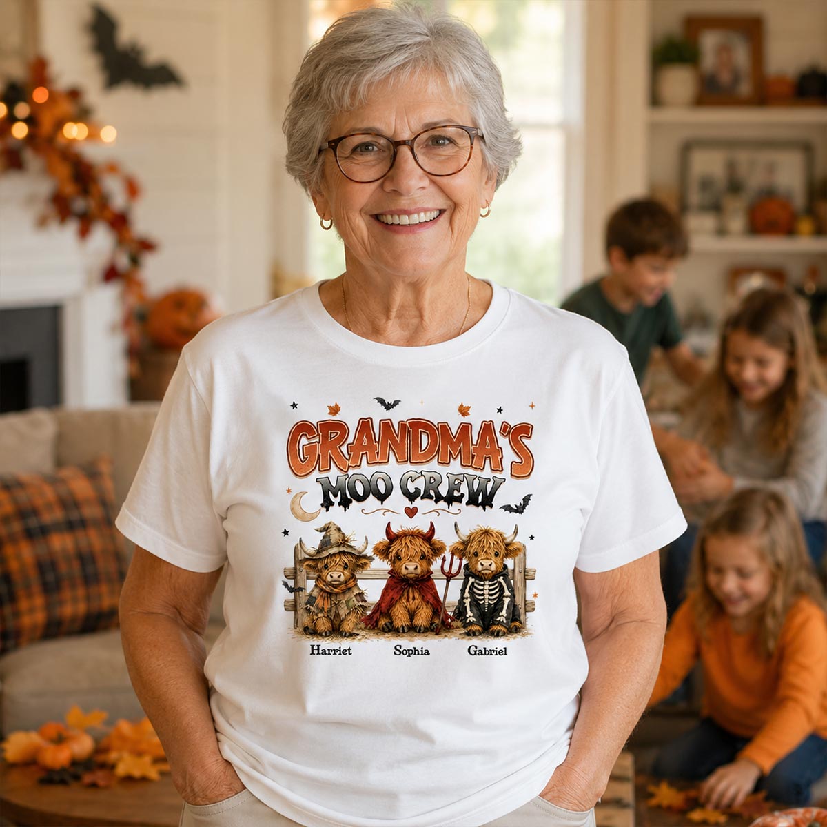Grandma's Moo Crew Halloween Costume Highland Cows - Personalized Shirt - Halloween Gift For Grandma