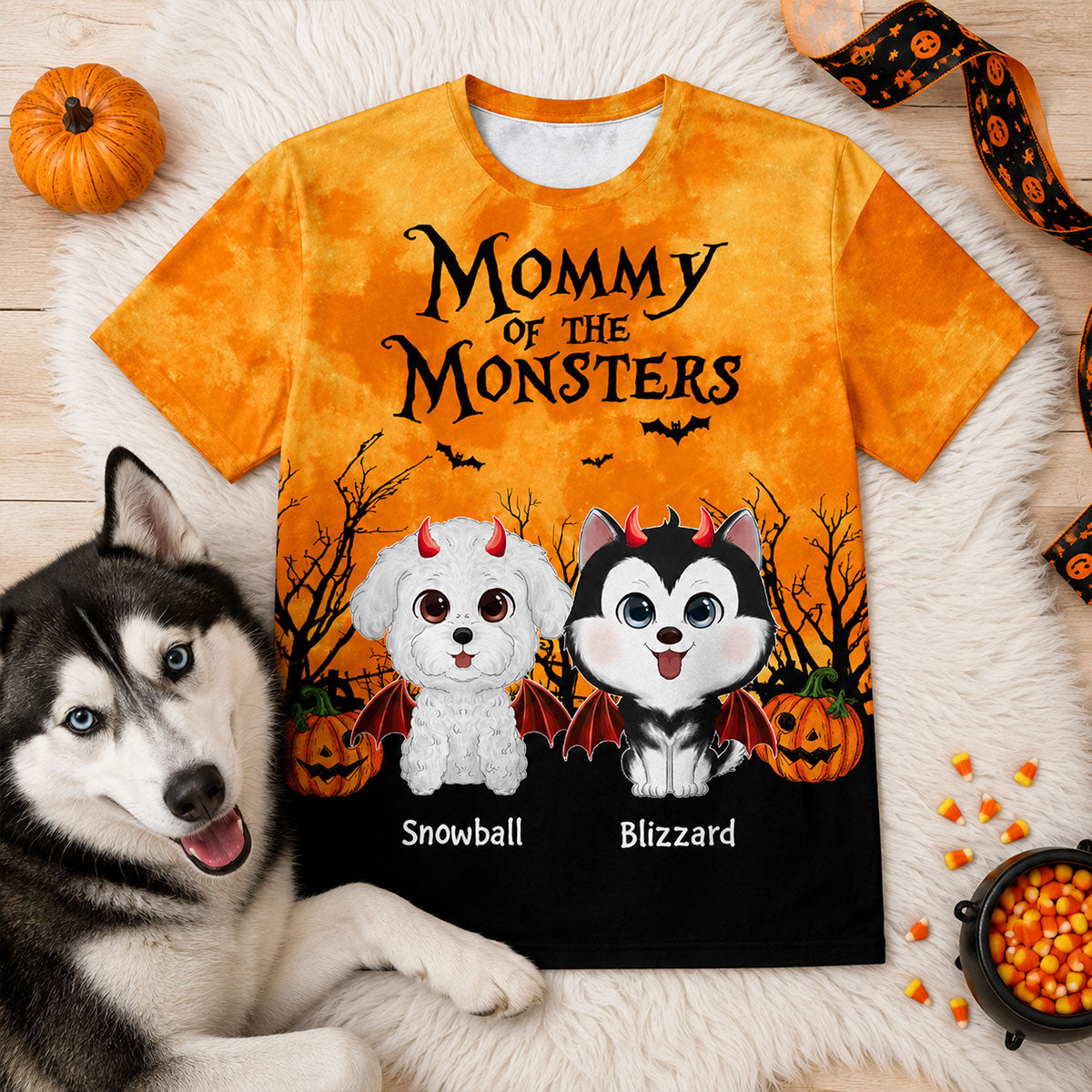 Halloween Theme Mommy Daddy Of The Monsters Dogs - Personalized Shirt - Halloween Gift For Dog Lovers