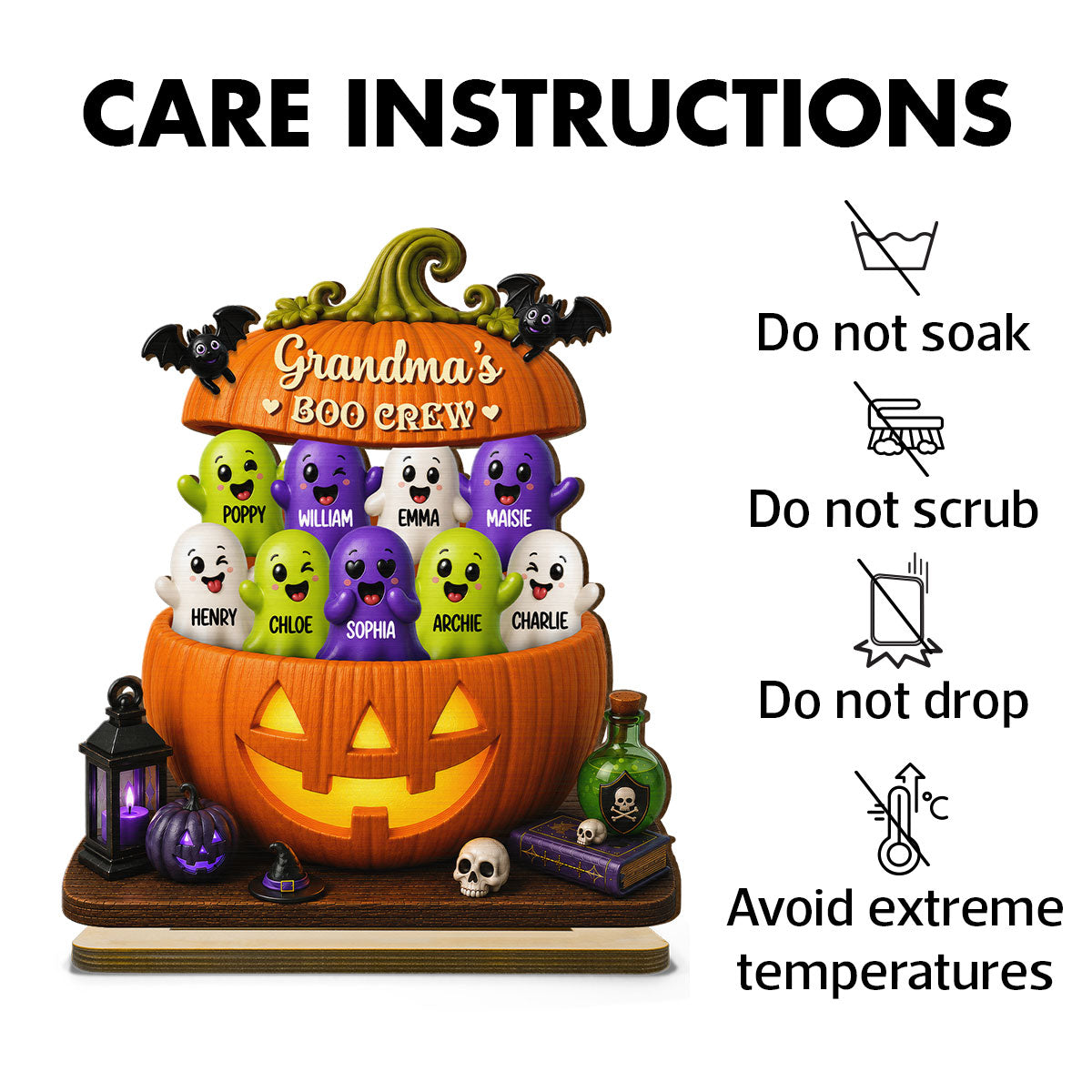 Funny Grandma Boo Crew 2D Flat - Personalized Wooden Plaque - Halloween Decoration