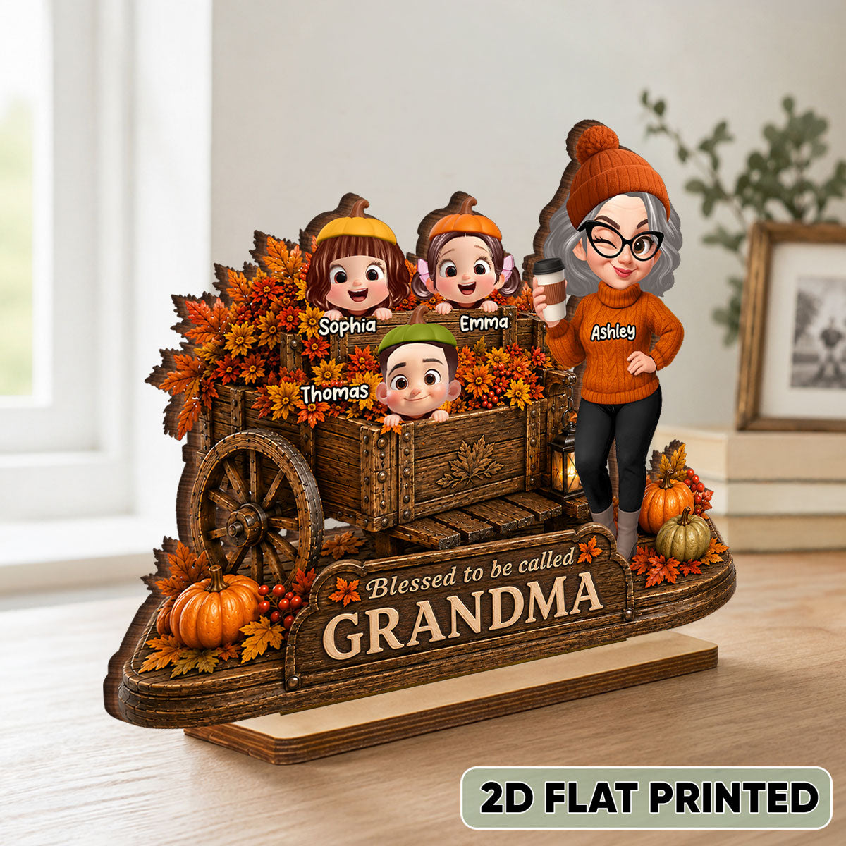 Blessed to Be Called Grandma - Personalized 2-Layered Wooden Plaque - Fall Decor for Grandma