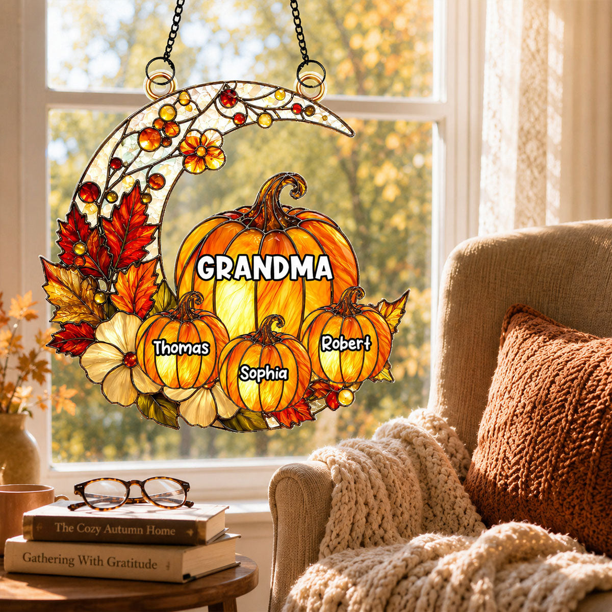 Fall Season Grandma Pumpkin Patch - Personalized Acrylic Window Hanging - Fall Season Decoration For Grandma
