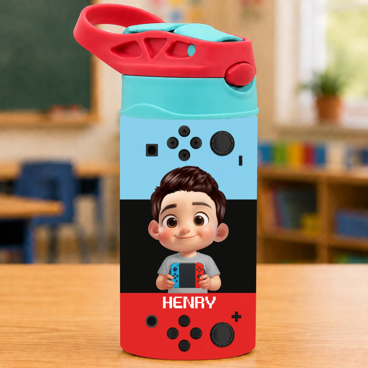 Happy Gamer - Personalized Kid Insulated Water Bottle - Back To School Gift For Kid, Girl, Boy
