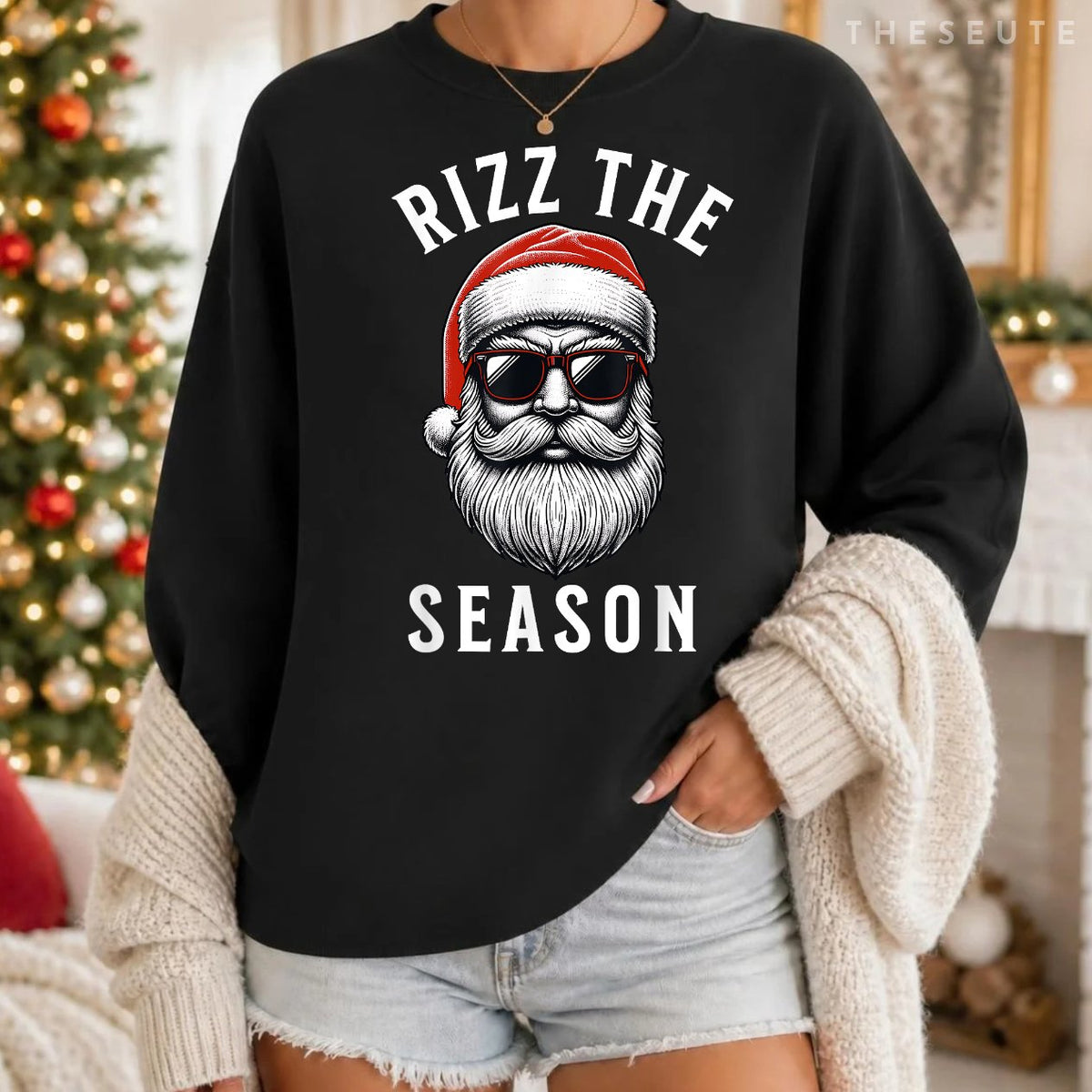 Rizz the Season Silly Christmas Funny Santa Men Teen Boys Sweatshirt