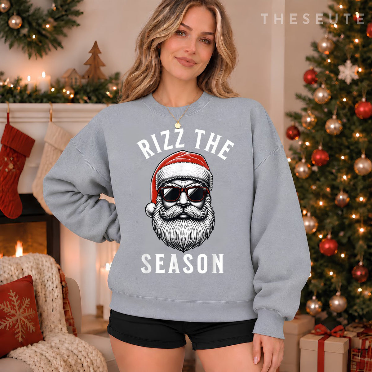 Rizz the Season Silly Christmas Funny Santa Men Teen Boys Sweatshirt