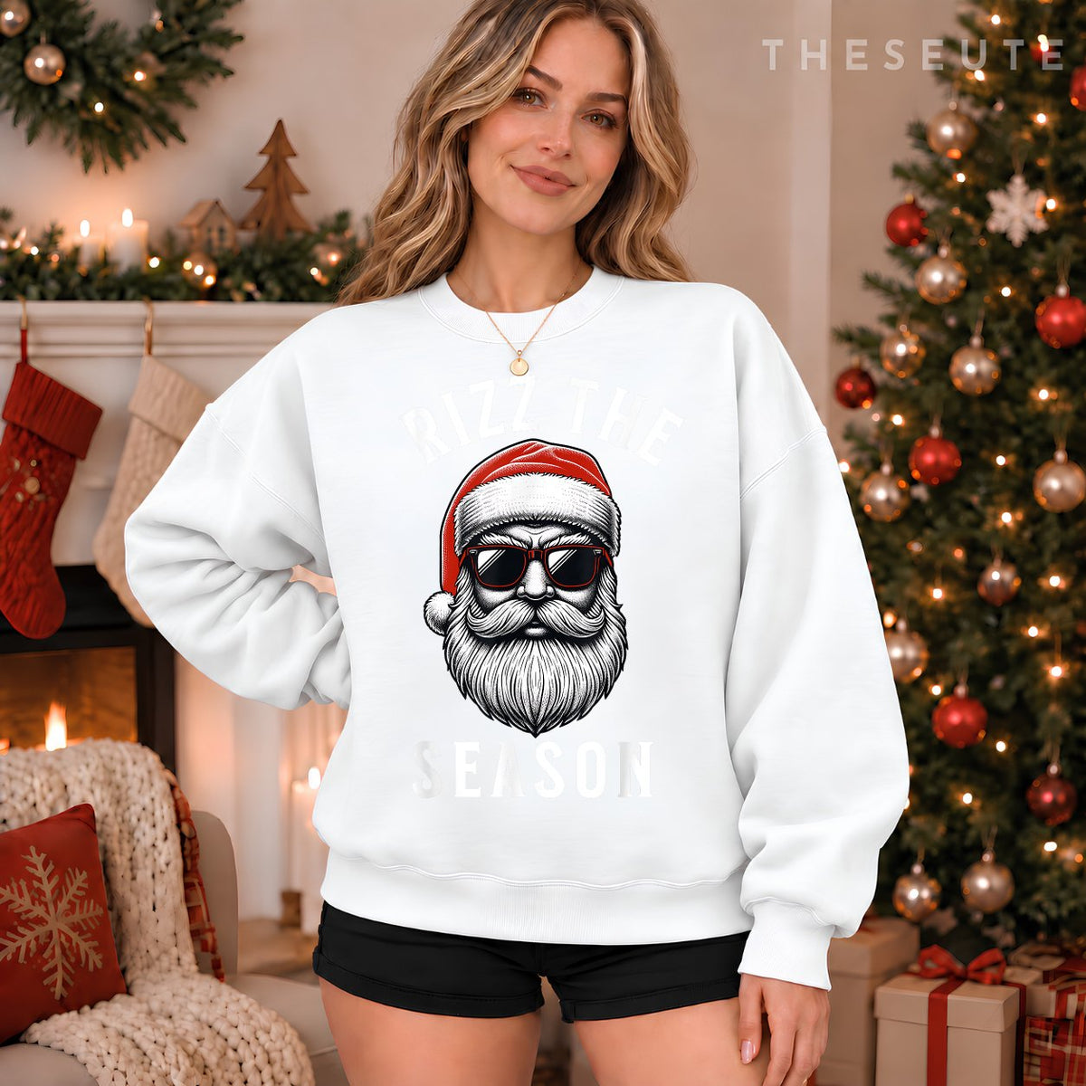 Rizz the Season Silly Christmas Funny Santa Men Teen Boys Sweatshirt
