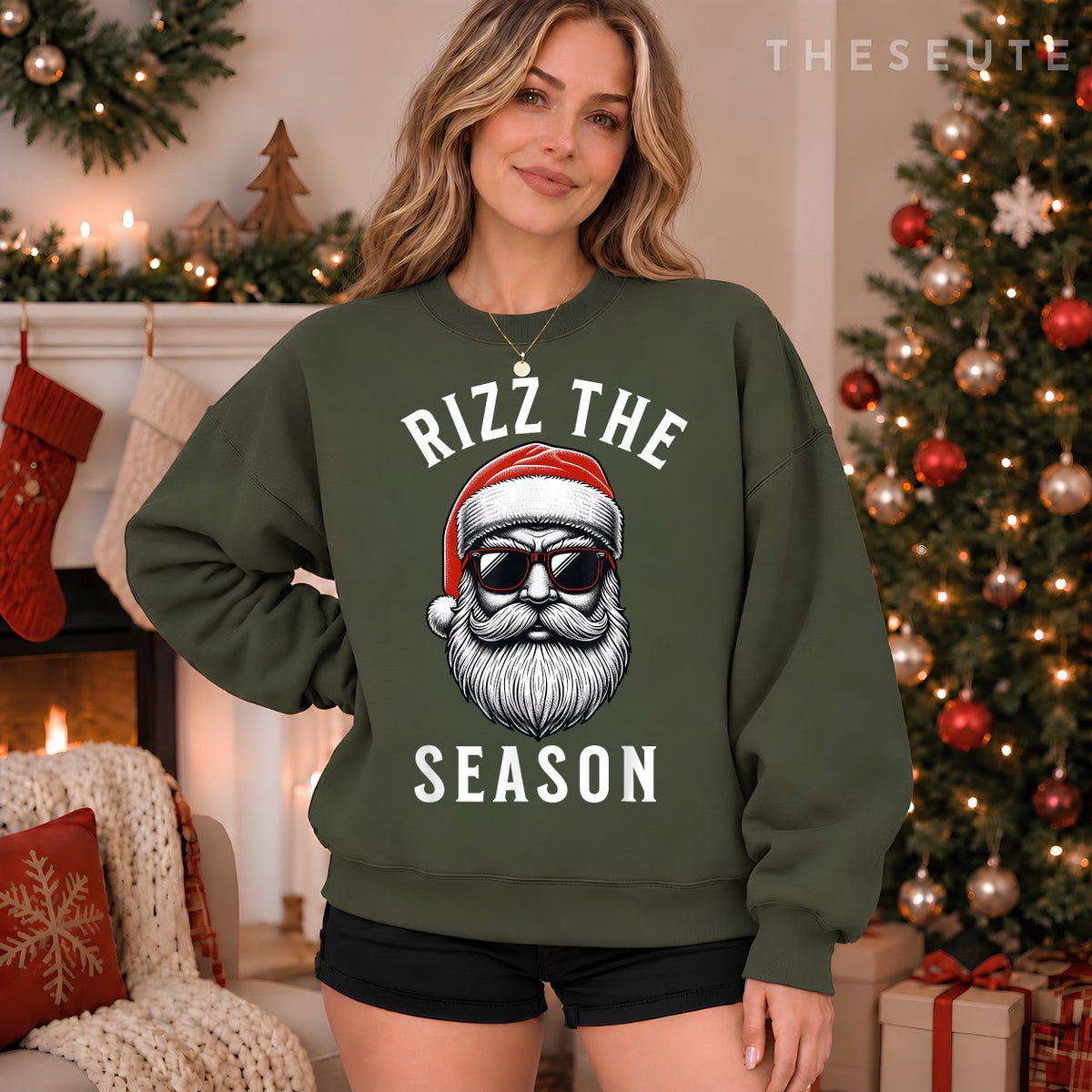 Rizz the Season Silly Christmas Funny Santa Men Teen Boys Sweatshirt